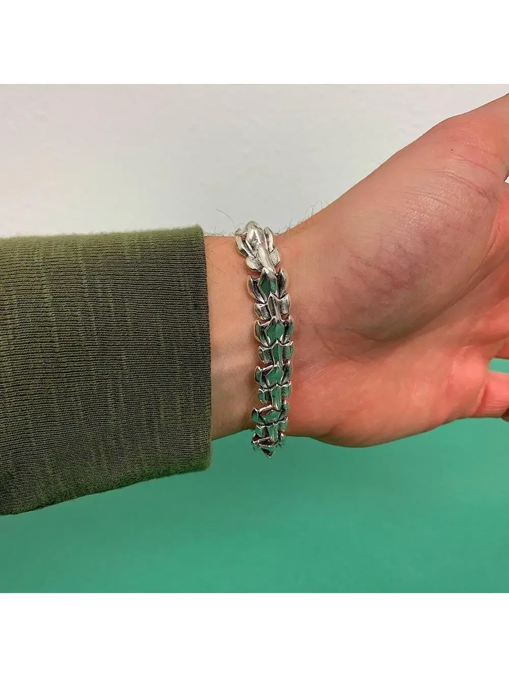 Grunge y2k style Silver stainless steel dragon scale head bracelet